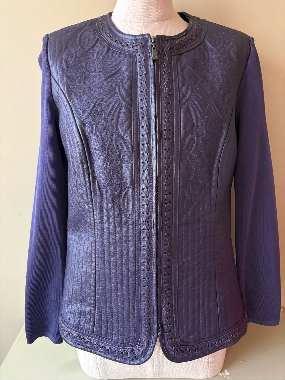 Peter Nygard Purple  Leather and knit Jacket Sz M - Picture 2 of 8